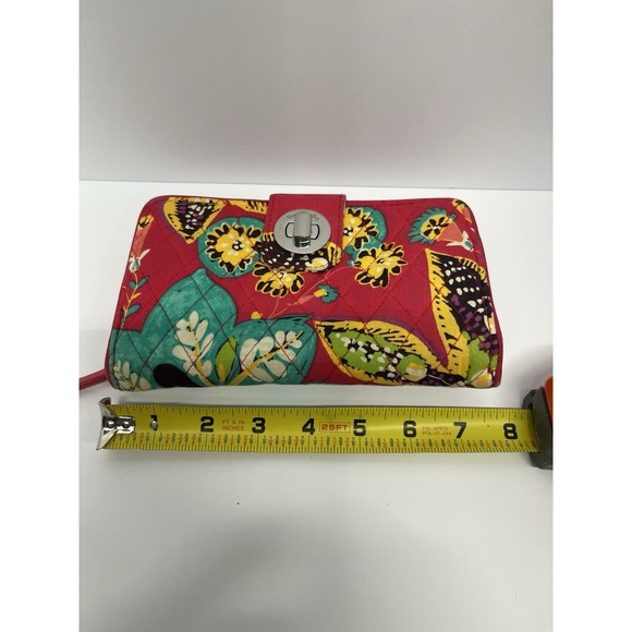 Vera Bradley Georgia Turnlock Wallet Rumba RFID Zip Around Red Floral Quilted - Picture 7 of 8